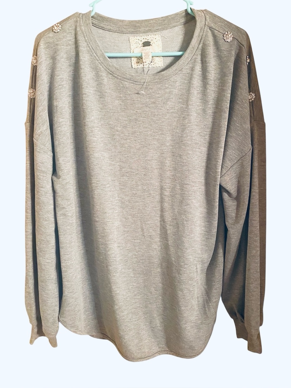Cupio  heather grey long-sleeve knit pullover sweatshirt, NWT SZ L
